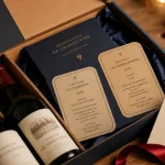 Abonnement vin Noël : box de vin et carte cadeau sur table