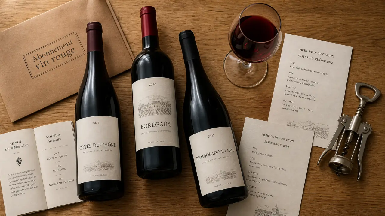 Abonnement vin rouge : 2 ou 3 bouteilles, dégustation