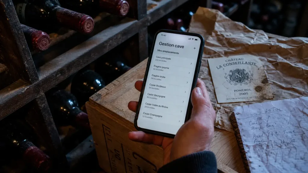 Appli gestion cave a vin : inventaire des emplacements de bouteilles