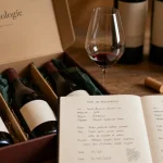 Box oenologie : dégustation, carnet, verre et bouteilles