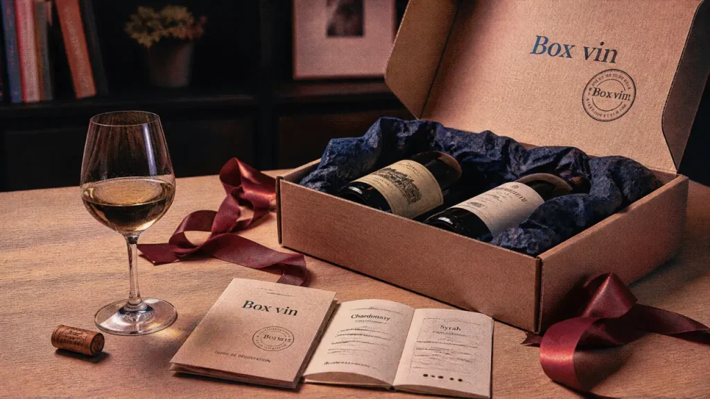 Box vin cadeau sur table : coffret à offrir