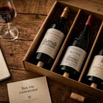 Box vin connaisseur : caisse ouverte, bouteilles et carnet de dégustation