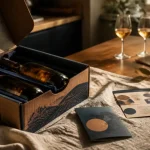 Box vin mensuelle : carton ouvert et bouteilles de vin