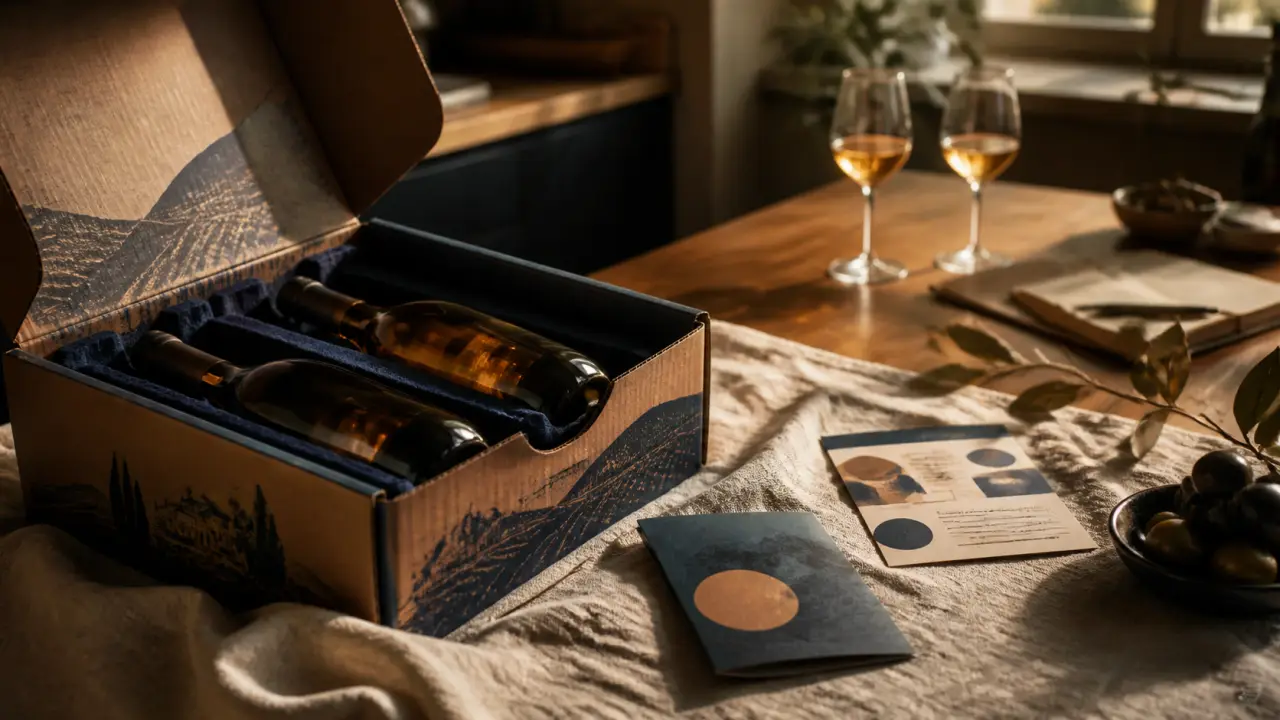 Box vin mensuelle : carton ouvert et bouteilles de vin
