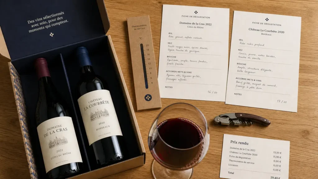 Box vin moins de 30 € : découverte sur table en bois