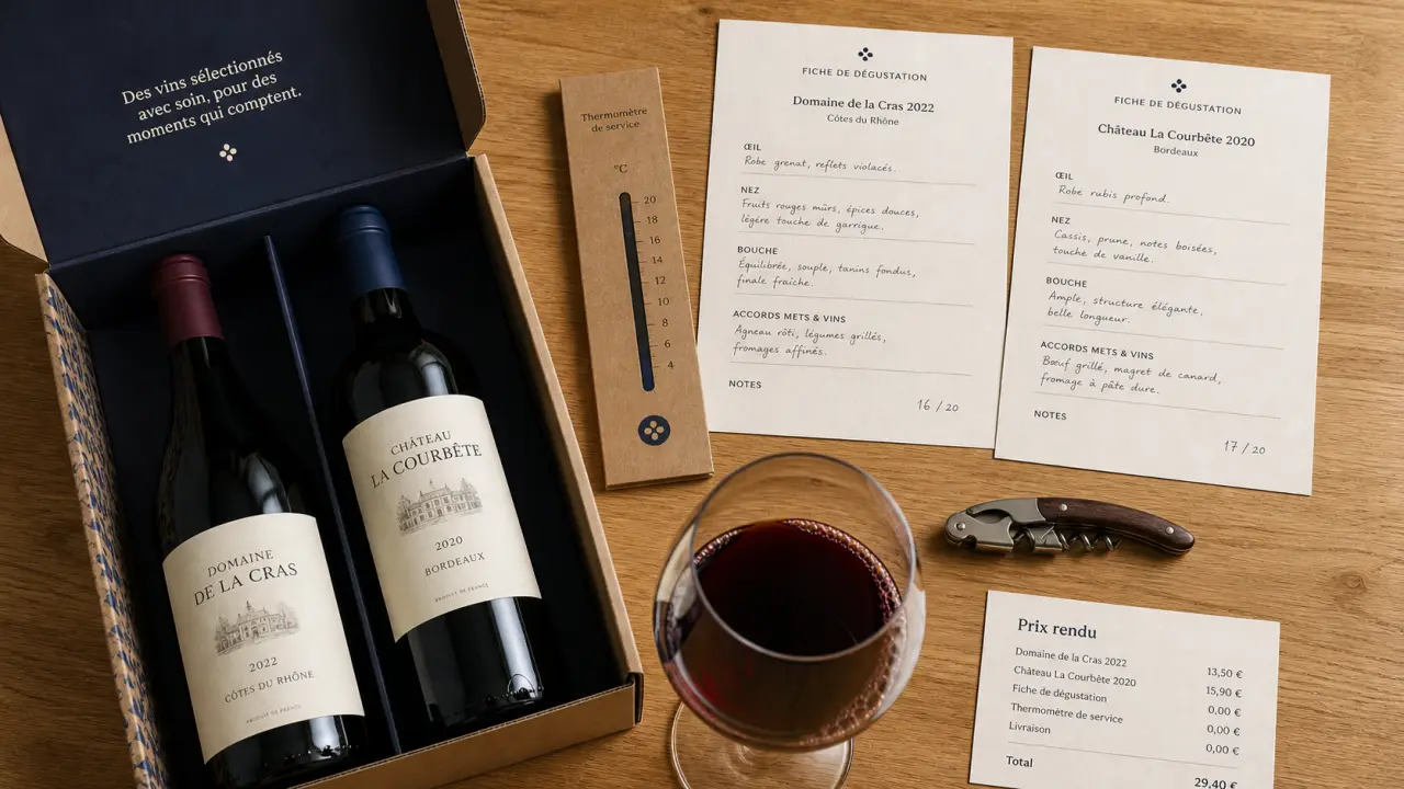 Box vin moins de 30 € : découverte sur table en bois