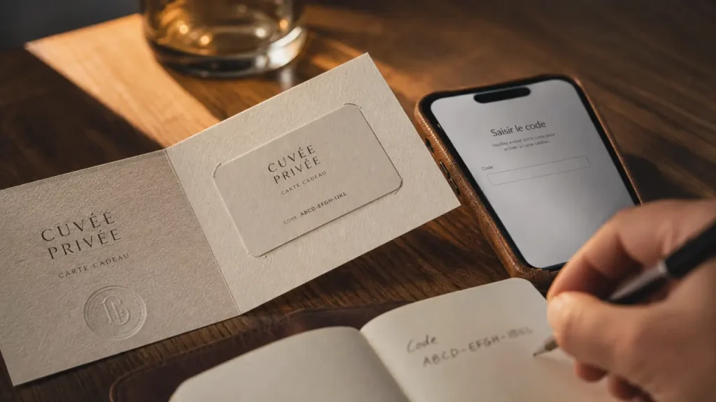 Cuvée privée activation : saisir un code sur carte cadeau