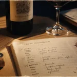 Fiches dégustation vin : fiche ouverte, enveloppe kraft et bouchon