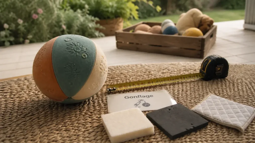 Mon petit ballon : taille, matière et gonflage sur tapis