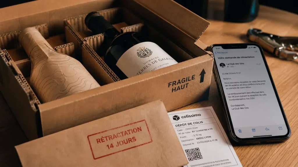 Rétractation abonnement vin : retour bouteilles et remboursement