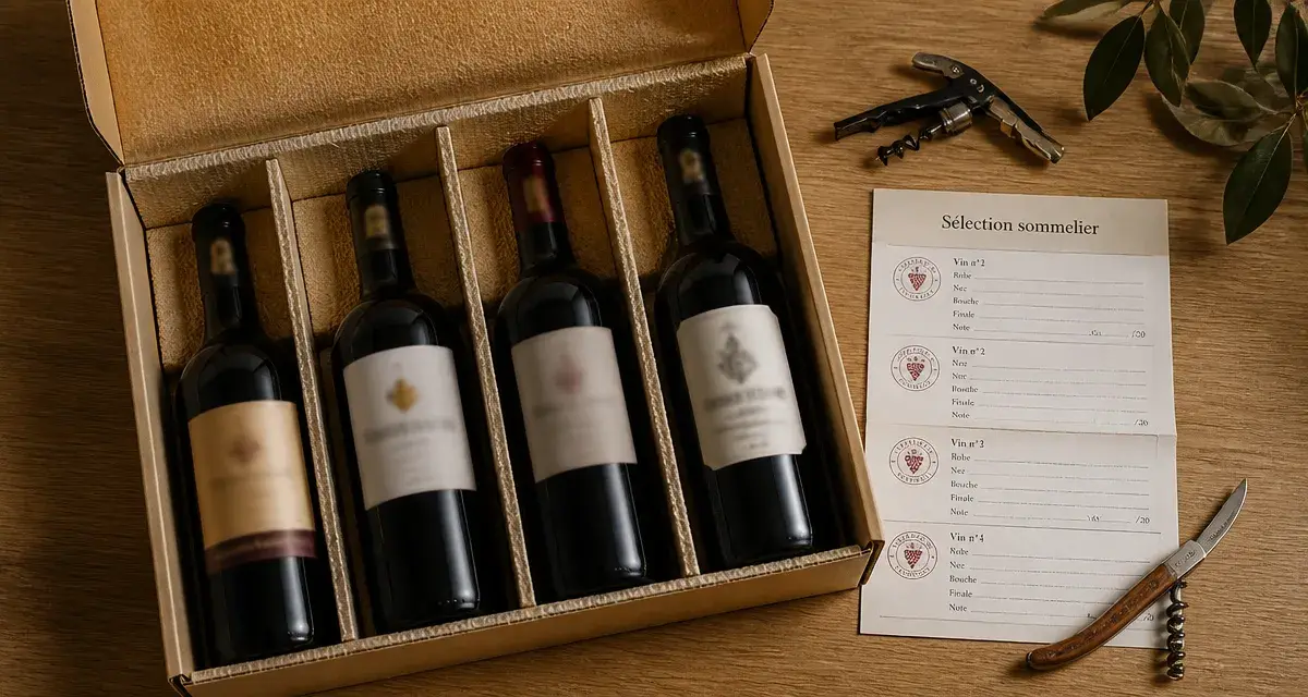 Sélection sommelier vin : box de vin sur table en chêne