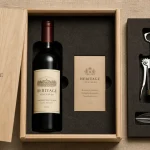 Wine box prestige en coffret bois clair, bouteille et accessoires