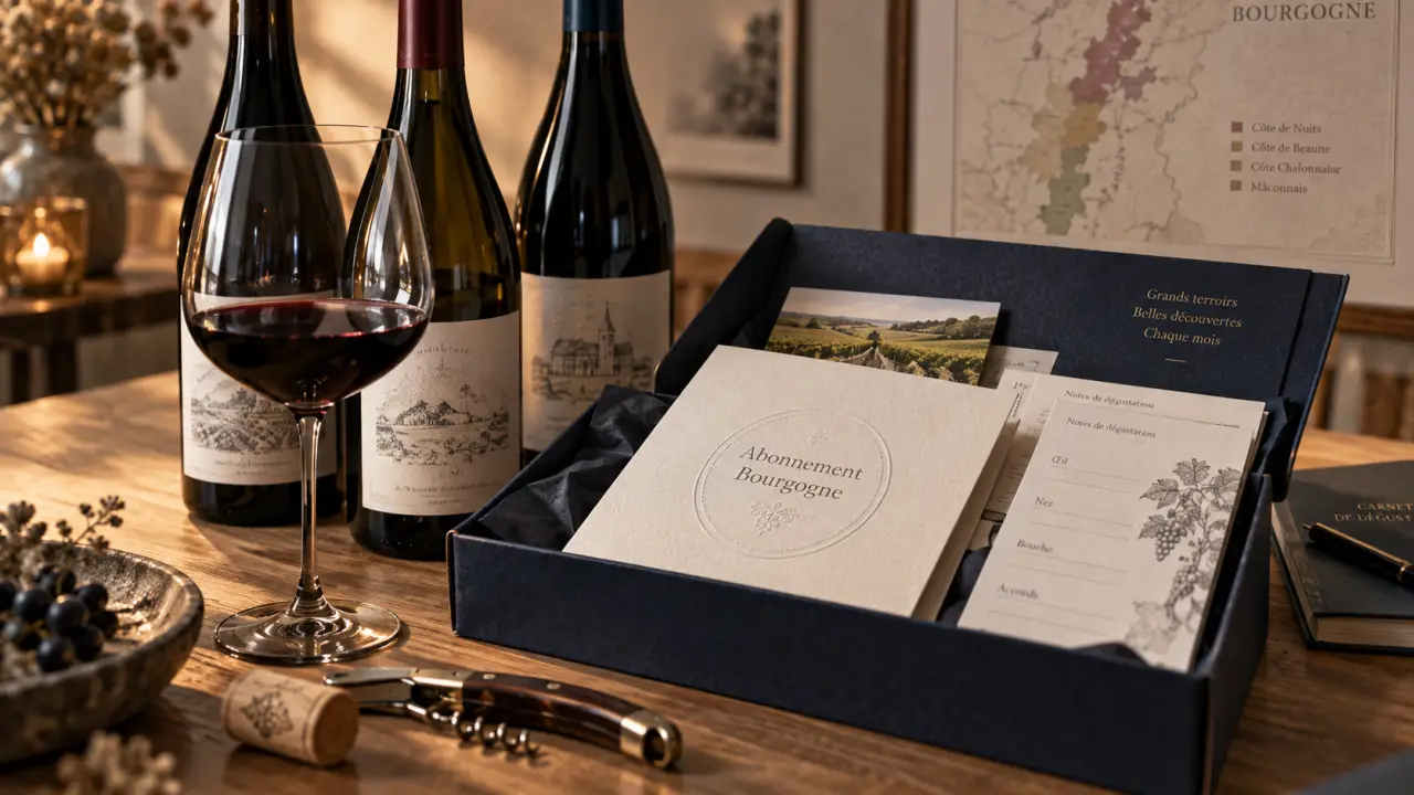 abonnement vin bourgogne : bouteilles Pinot Noir et Chardonnay, coffret de dégustation
