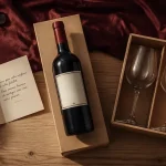 Bouteille cadeau : vin rouge dans coffret et verres