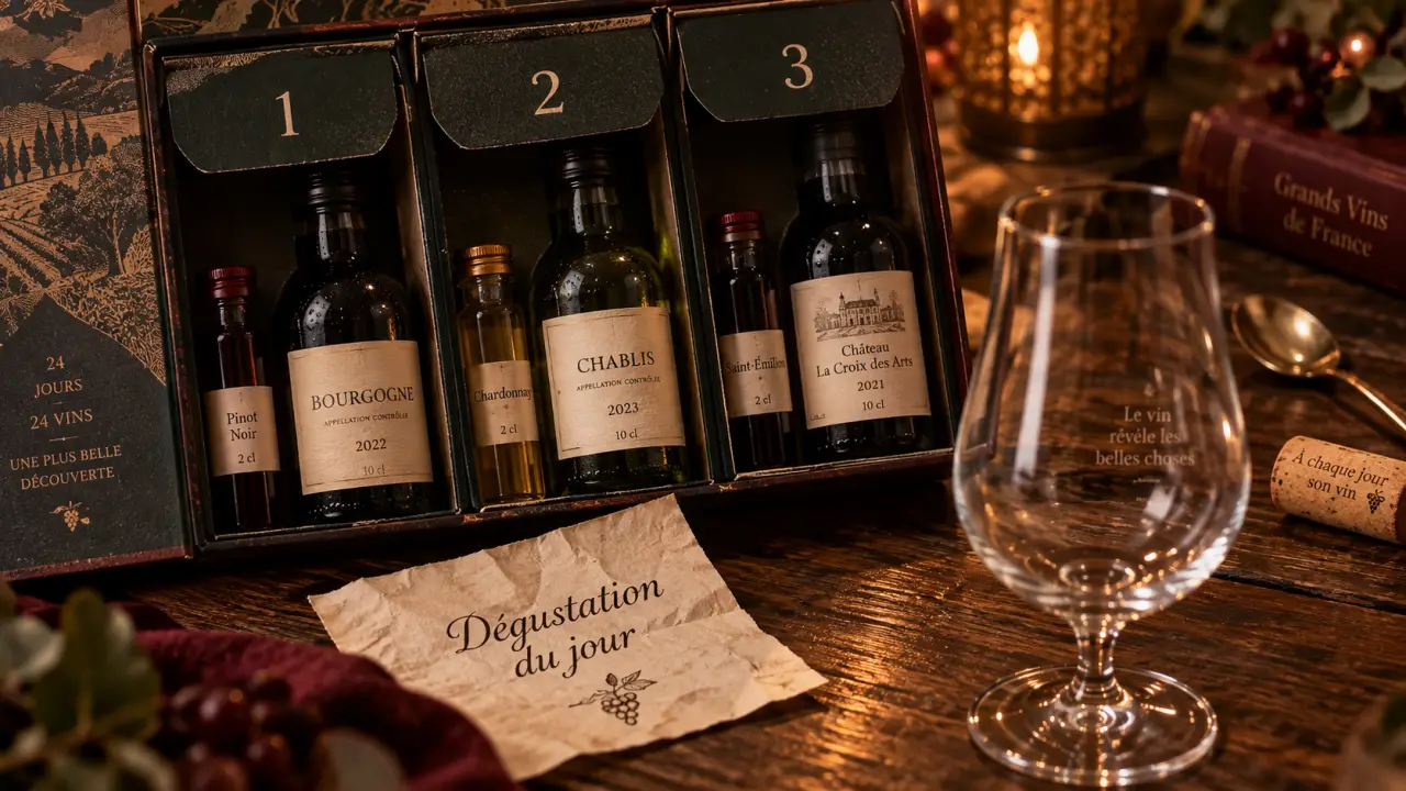 Calendrier de lavent vin : vinottes 2 cl à déguster, cases numérotées