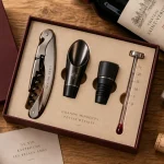 Coffret cadeau accessoires vin : tire-bouchon, bec verseur et thermomètre