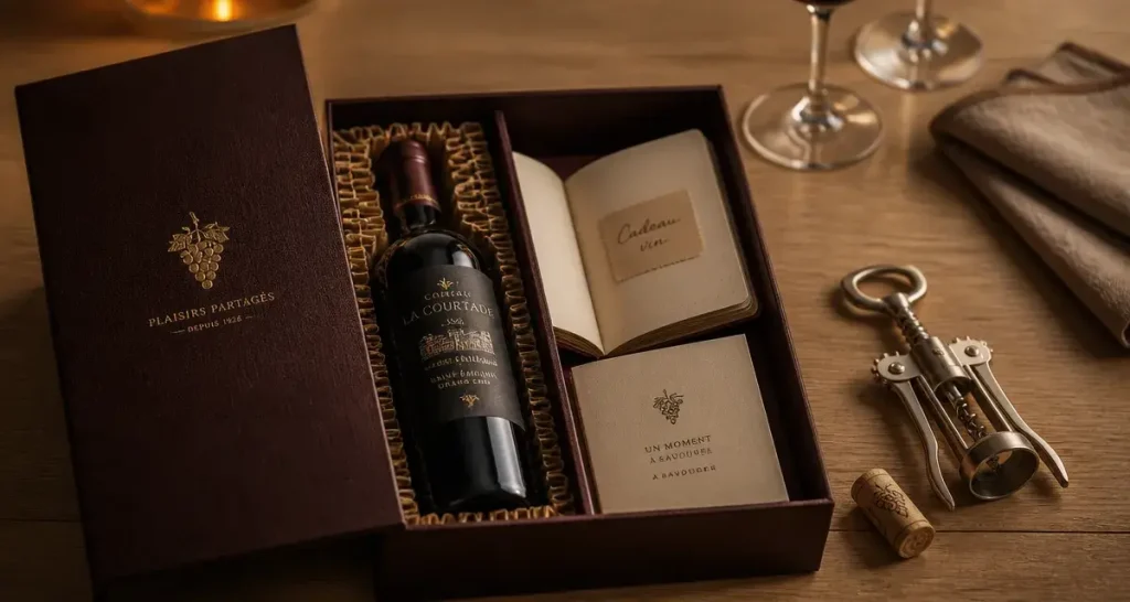 Coffret cadeau bouteille de vin avec tire-bouchon et stoppeur