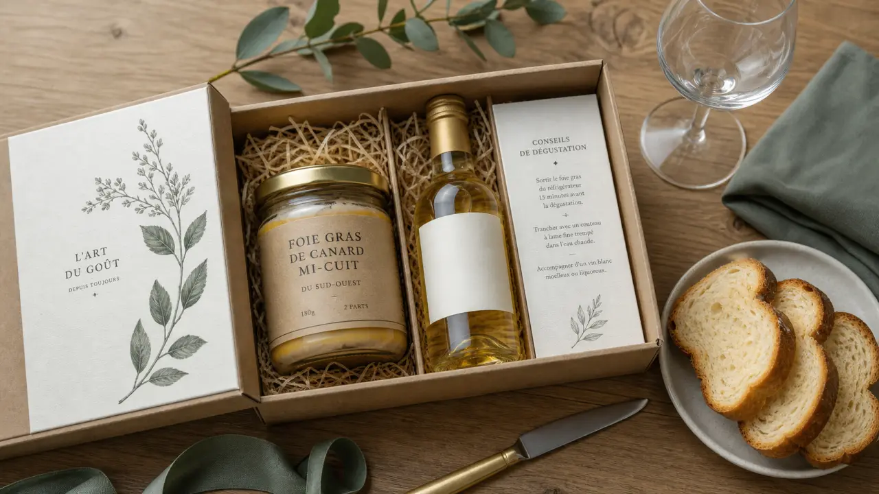 Coffret cadeau foie gras et vin blanc : bocal de foie gras mi-cuit et vin blanc, accord à éviter trop sucré