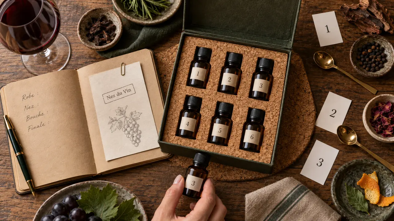 Coffret nez du vin avec flacons et arômes, choix 6 à 54