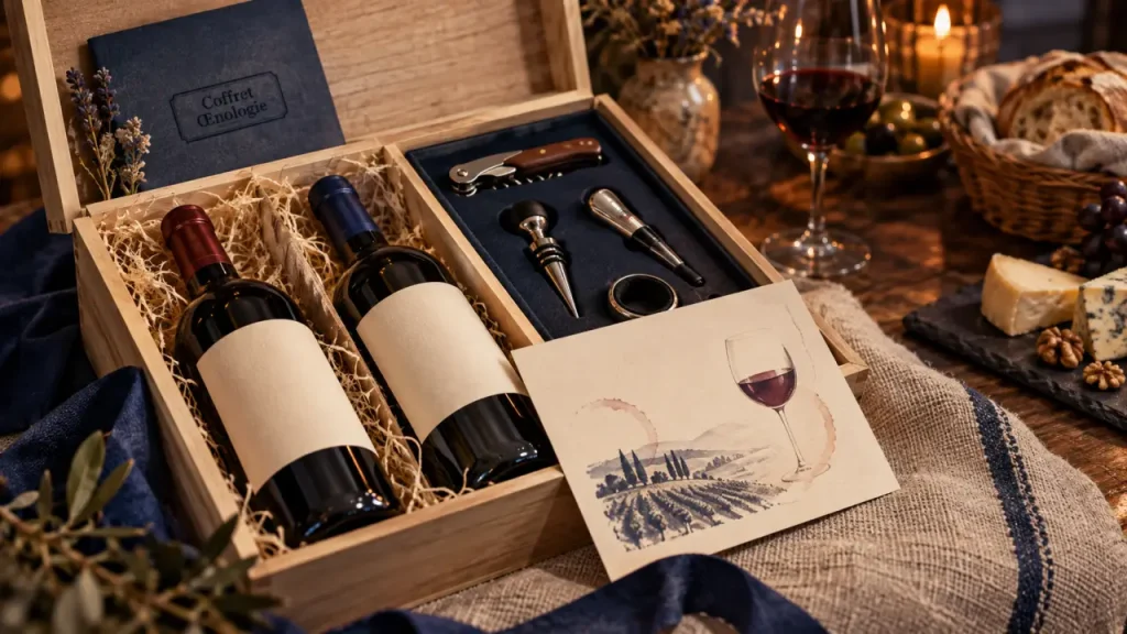 Coffrret cadeau oenologie : coffret vin et accessoires pour atelier ou box mensuelle