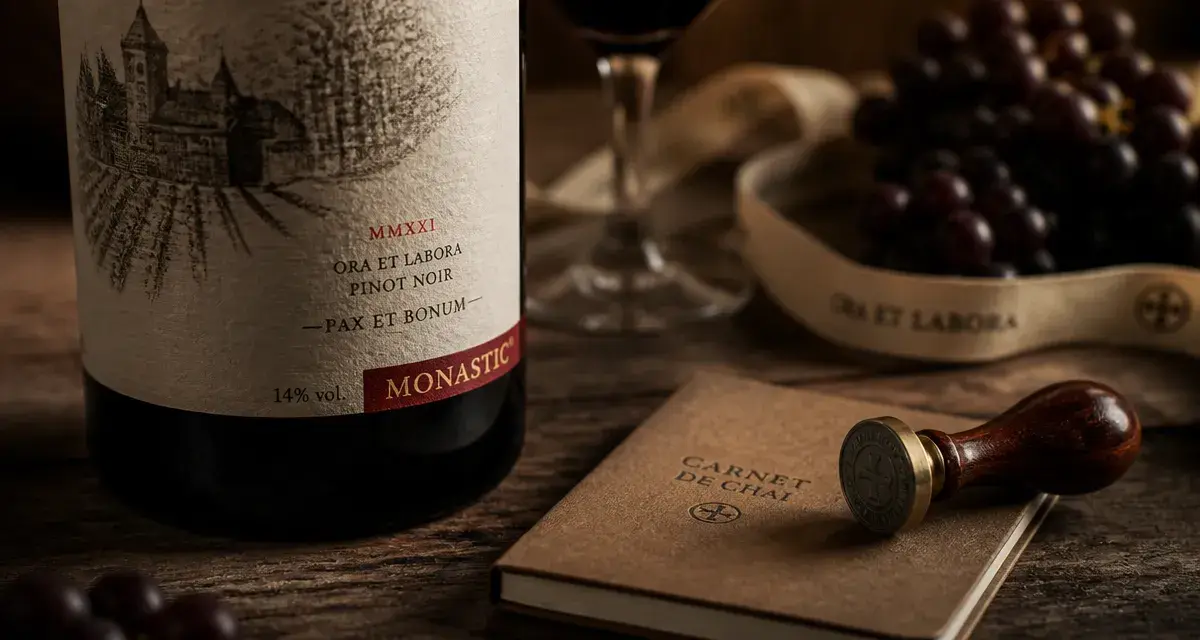 Divine box vin : bouteille de vin monastique MONASTIC® sur table en bois