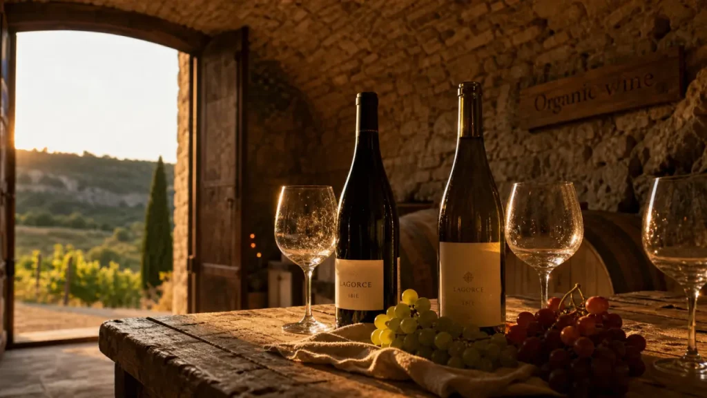 Domaine vigne vin bio en Ardèche, organic wine à Lagorce, caveau et bouteilles
