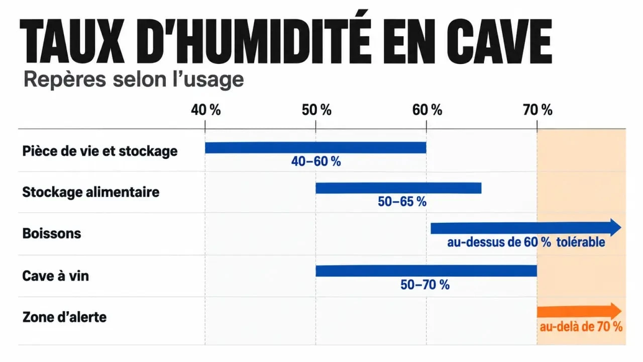 Repères du taux humidité cave selon l’usage et seuil d’alerte à 70 %