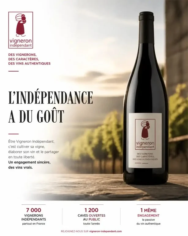 Bouteille de vin portant le logo Vigneron Indépendant de France