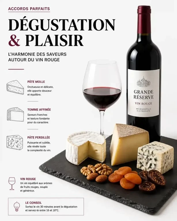 Panier cadeau vin et fromage : présentation élégante sur ardoise pour une dégustation réussie