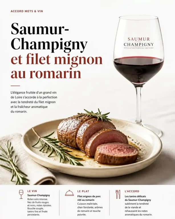 Accord mets-vins avec un verre de Saumur-Champigny et un filet mignon au romarin