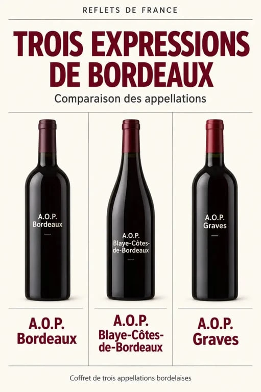 Coffret vin Reflets de France avec trois appellations bordelaises : Bordeaux, Blaye-Côtes-de-Bordeaux et Graves