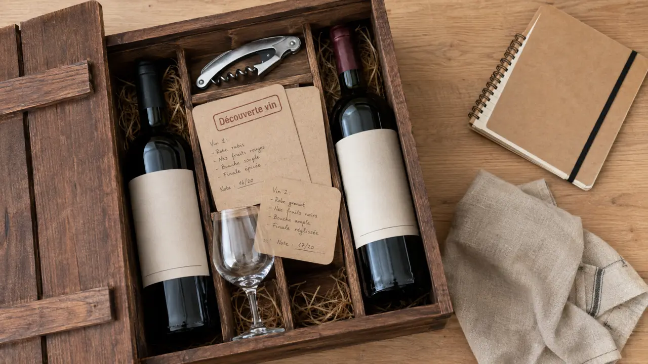 Le ptit ballon : box découverte vin, bouteilles et fiches de dégustation