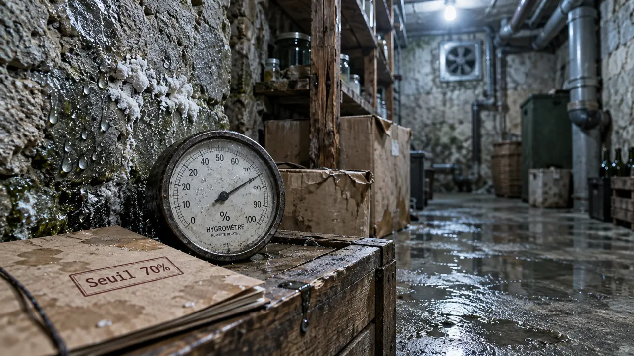 Taux humidité cave mesuré : alerte à 70%