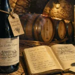 Vigneron indépendant de france : vin et label sur table en cave