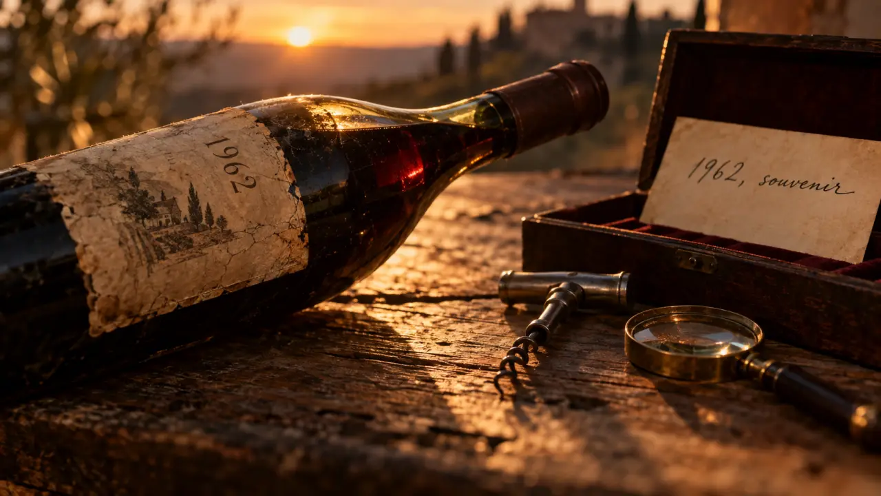 Vin 1962 cadeau : bouteille millésimée fragile, étiquette craquelée