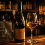 Vin nature Lyon en cave : bouteilles et verre à la golden hour