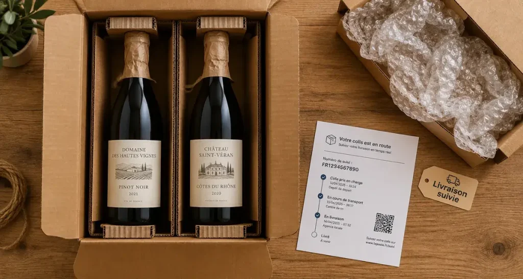 Box vin mensuelle : emballage sécurisé et livraison suivie