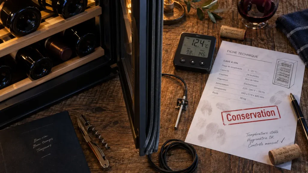 Cave a vin marque : joint de porte, thermomètre et fiche technique