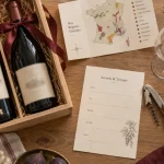 Coffret cadeau vin original, accords & terroirs, coffret ouvert, tire-bouchon et fiche de dégustation