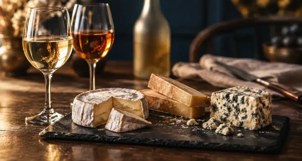 Comment associer les vins et les fromages de caractère : vin blanc vif et vin doux avec camembert, comté, roquefort